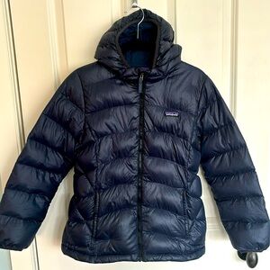 Patagonia Girls Down Puffer Hooded Jacket Navy Blue Large 12 great condition